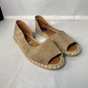 Verbenas Cruz Peep Toe Espadrille Flats Dusty Pink Antique Suede Women's Size 40